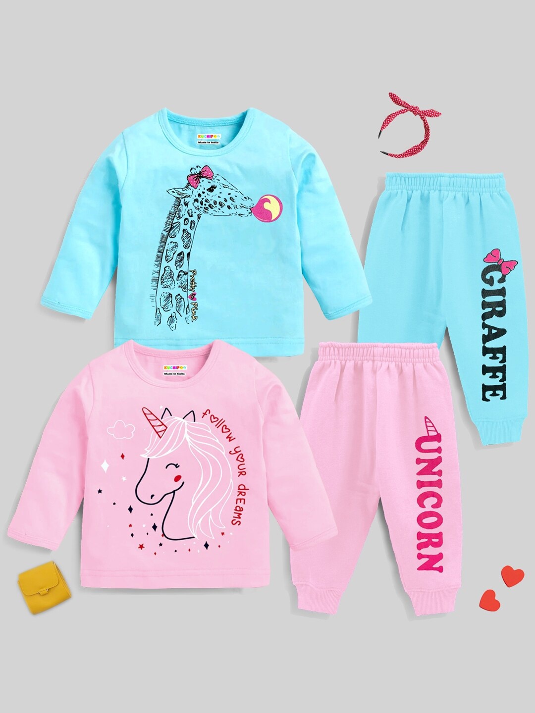 

KUCHIPOO Girls Pack Of 2 Printed Clothing Set, Pink