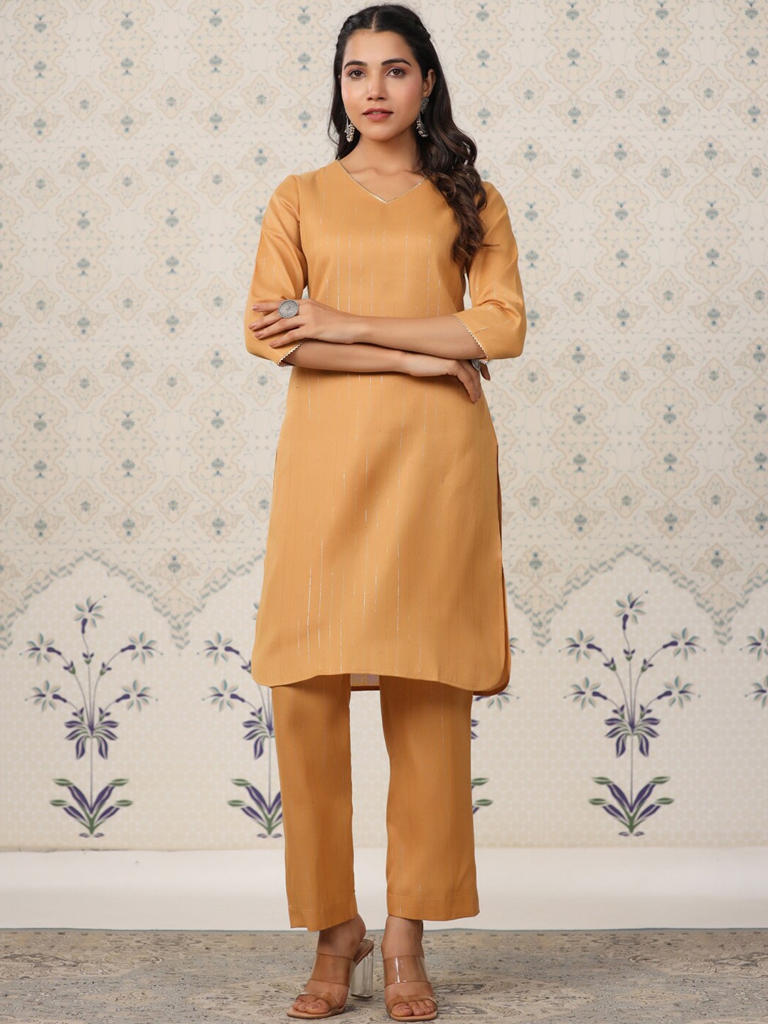 

Ode by House of Pataudi Striped Kurta With Trousers, Mustard