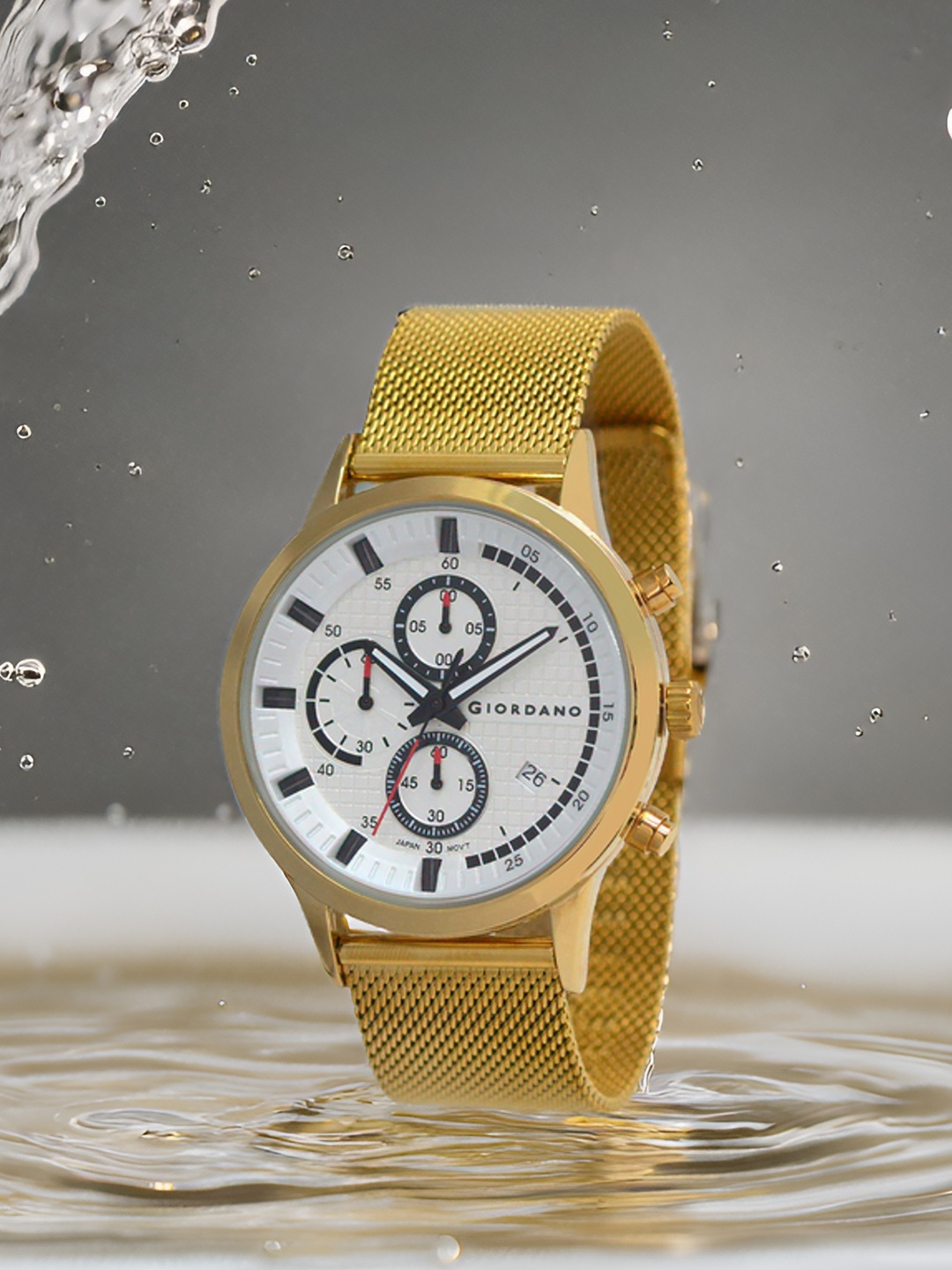 

GIORDANO Men Water Resistant Reset Time Bracelet Style Straps Analogue Watch GZ-50095-22, Gold