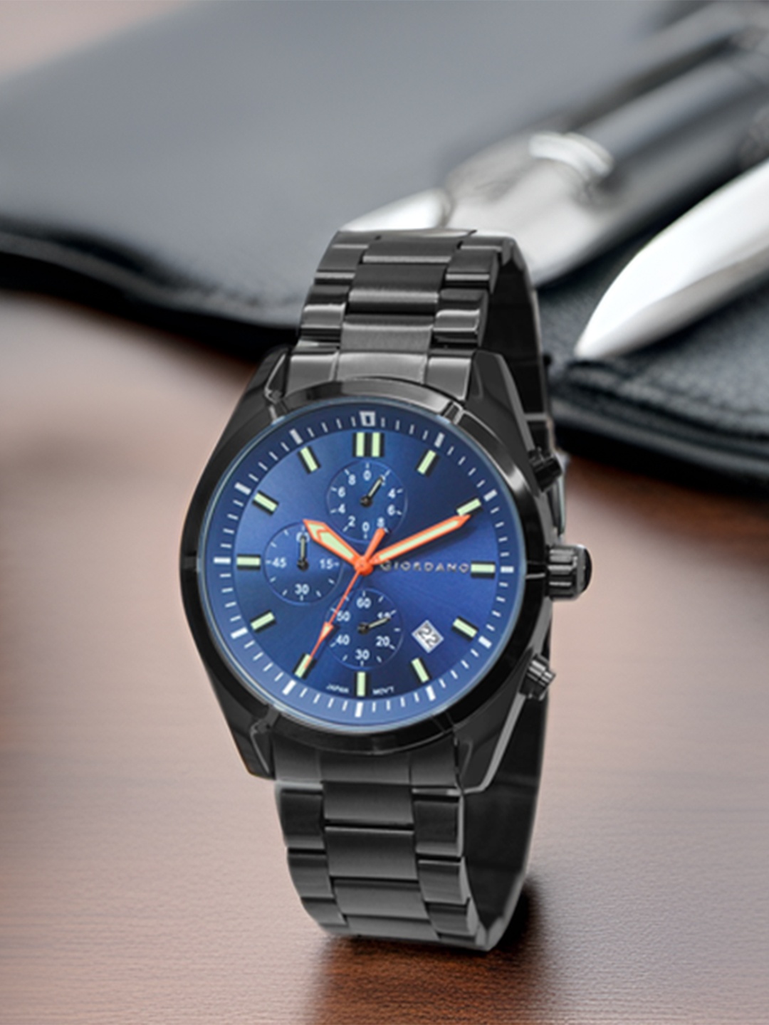 

GIORDANO Men Water Resistant Reset Time Bracelet Style Straps Analogue Watch GZ-50096-22, Black