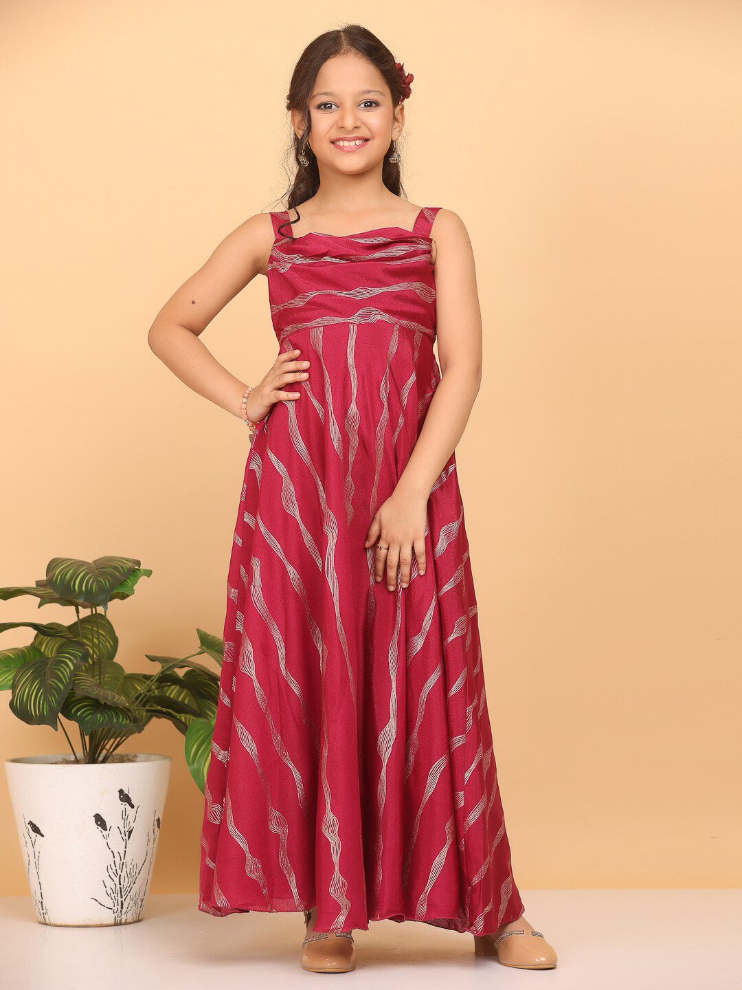 

Ethnovog Girls Abstract Printed Shoulder Straps Maxi Dress, Red