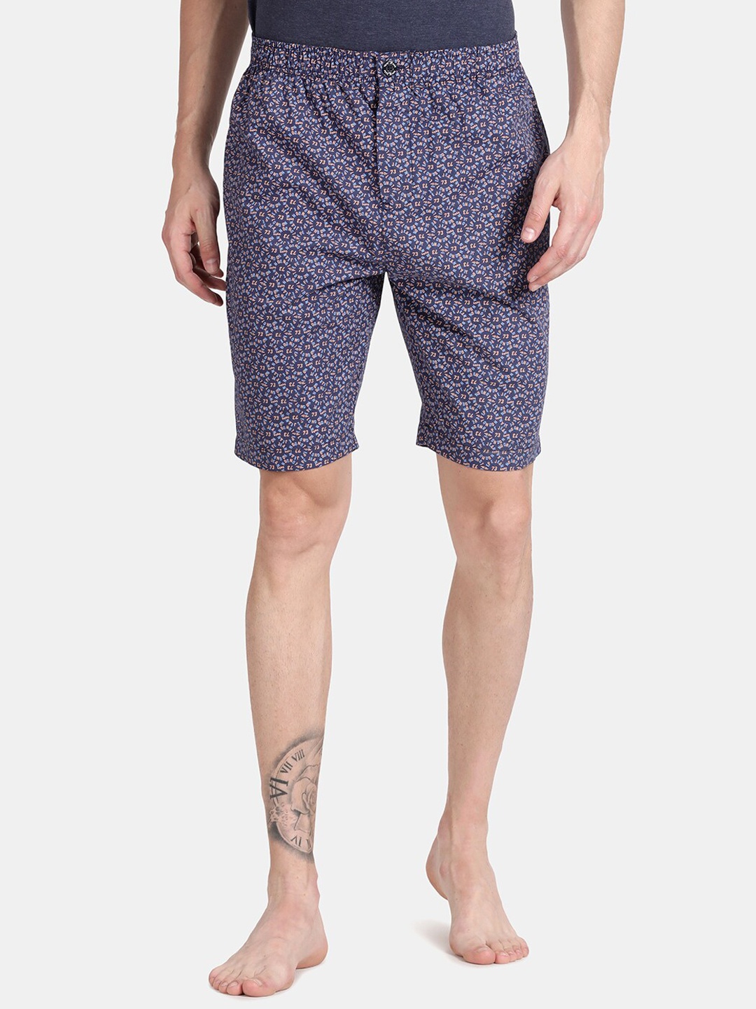 

Pepe Jeans Typography Printed Breathable Pure Cotton Lounge Shorts, Navy blue