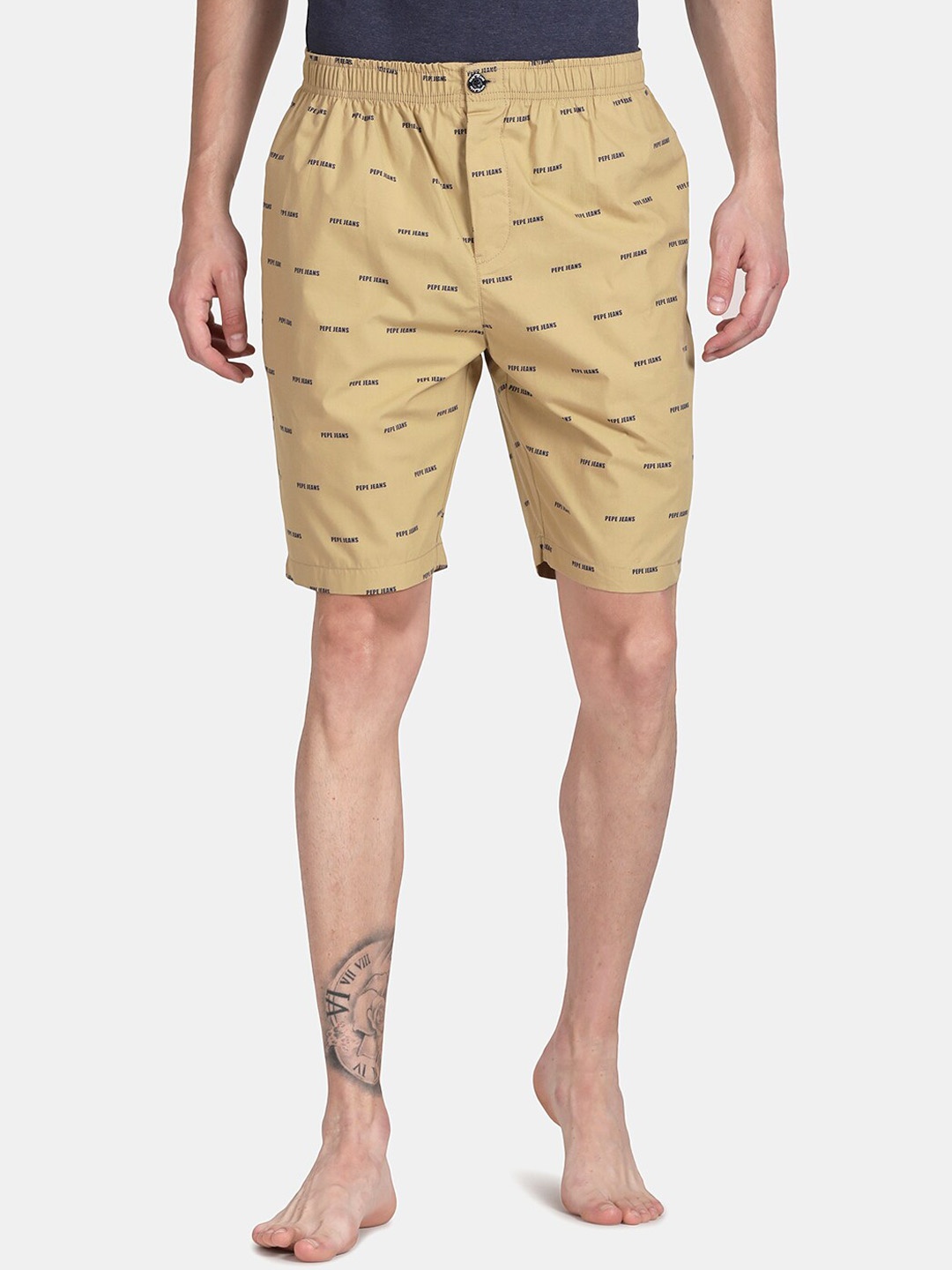 

Pepe Jeans Typography Printed Breathable Pure Cotton Lounge Shorts, Khaki