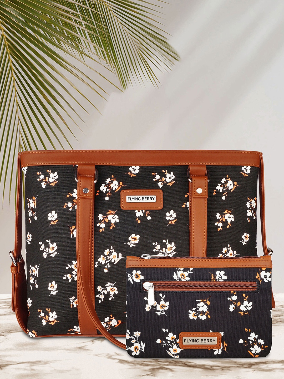 

FLYING BERRY Floral Printed Sructured Laptop Bag With Pouch, Black