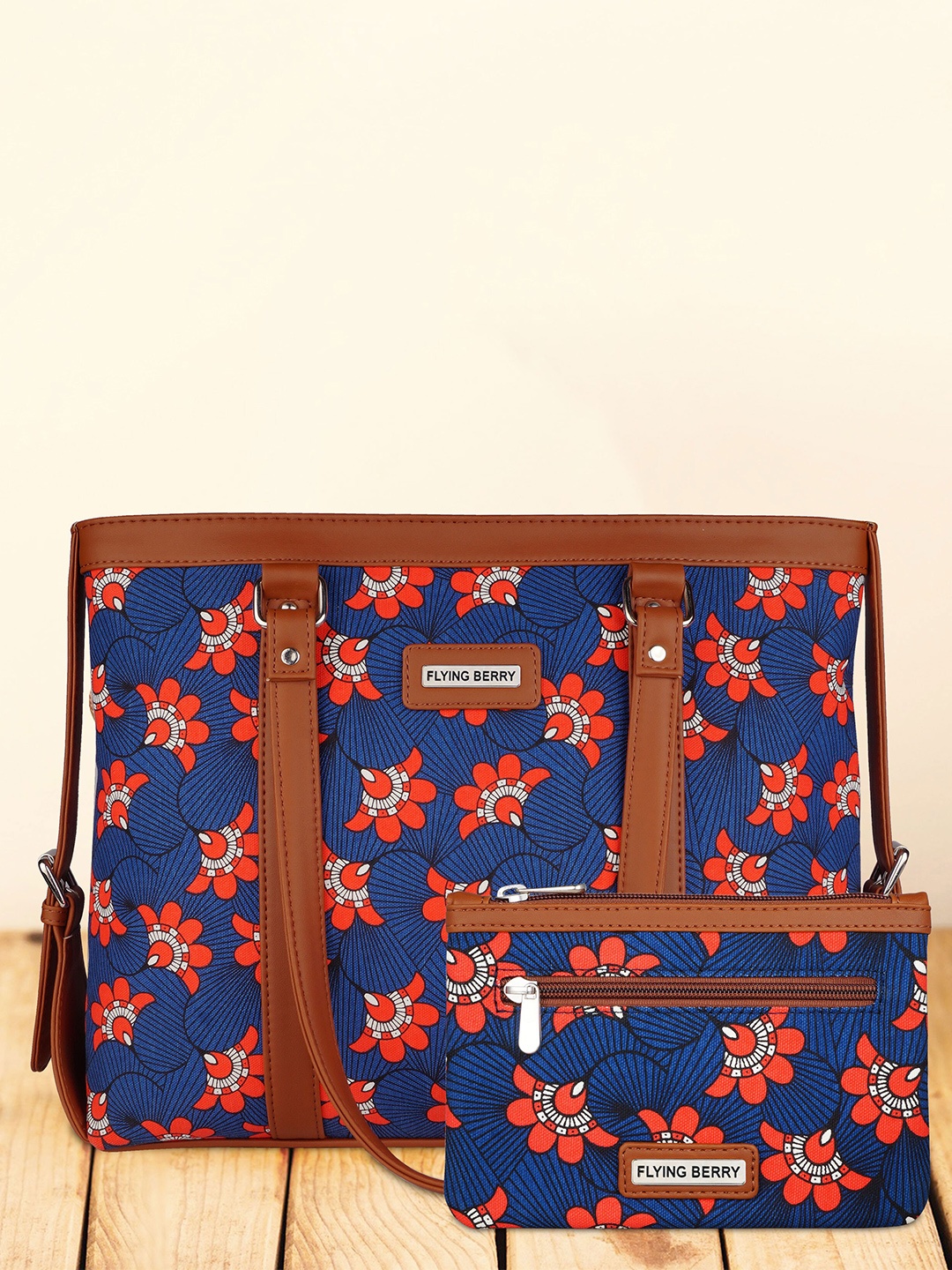 

FLYING BERRY Floral Printed Structured Laptop Bag With Pouch, Blue