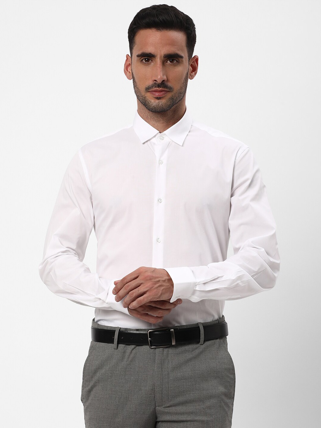 

R&B Spread Collar Cotton Formal Shirt, White
