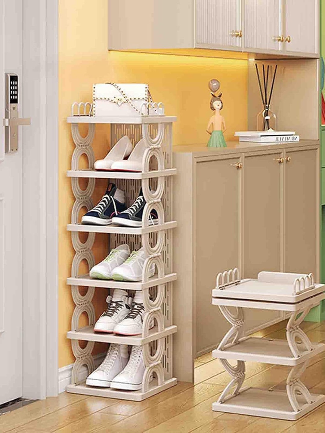 

HOUSE OF QUIRK Beige 4-Tier Shoe Rack