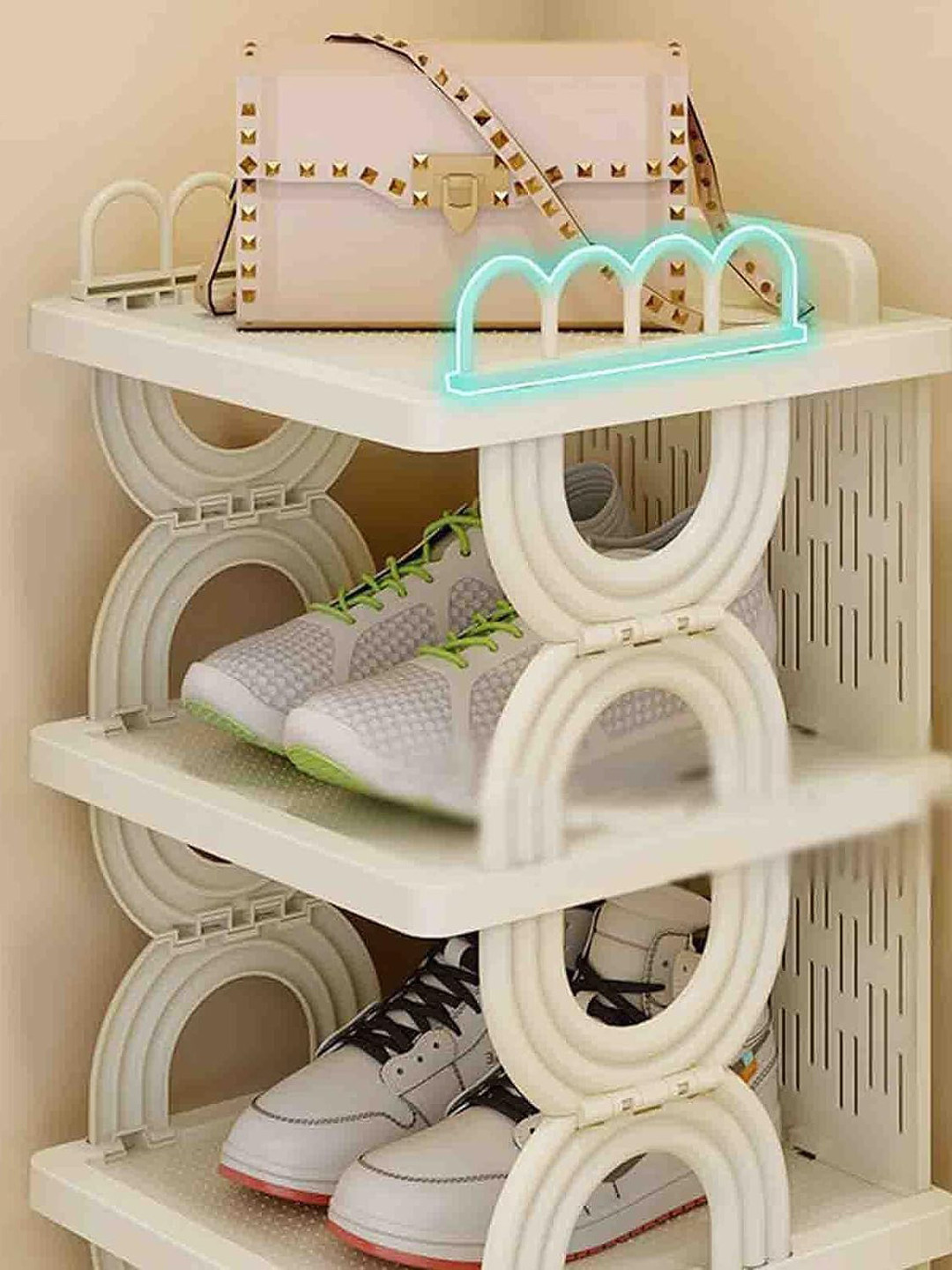 

HOUSE OF QUIRK Beige 3-Tier Shoe Rack
