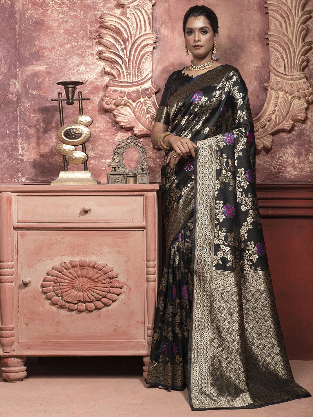 

Mitera Woven Design Zari Art Silk Saree, Black