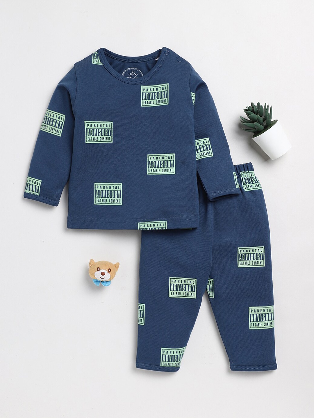 

Clt.s Kids Graphic Printed Pure Cotton Night suit, Blue