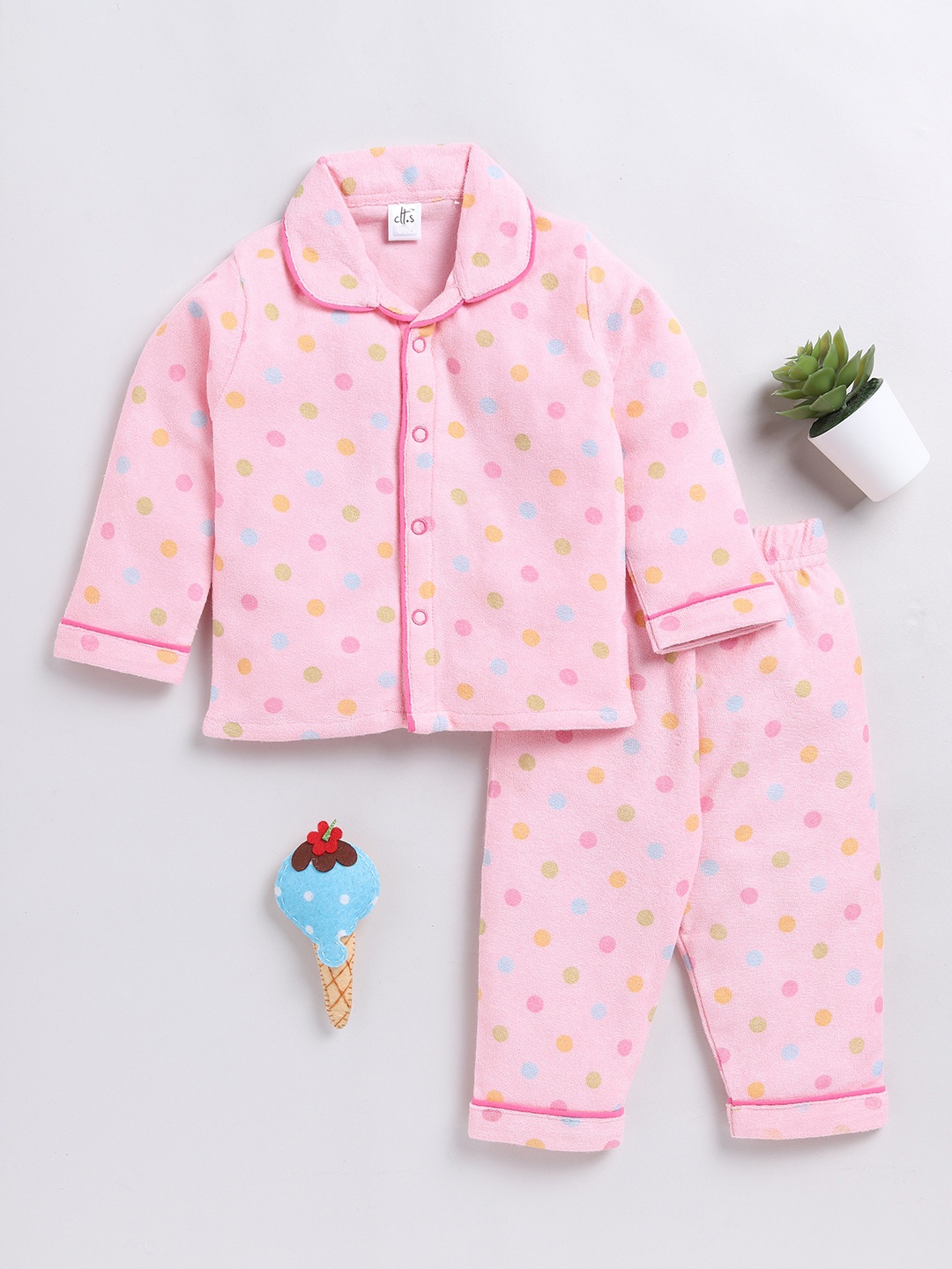 

Clt.s Kids Polka Dots Printed Pure Cotton Night suit, Pink