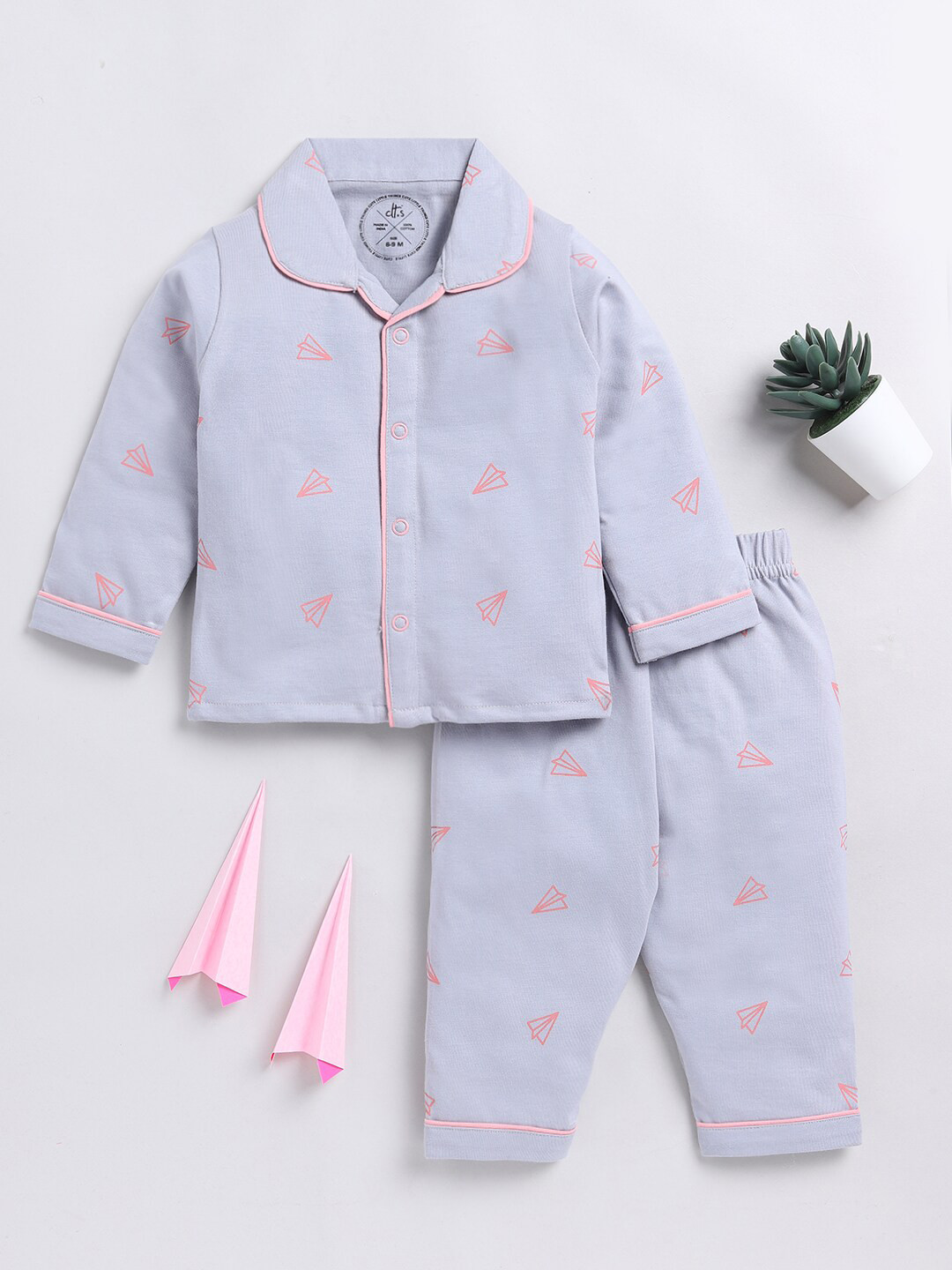 

Clt.s Kids Conversational Printed Pure Cotton Night suit, Grey