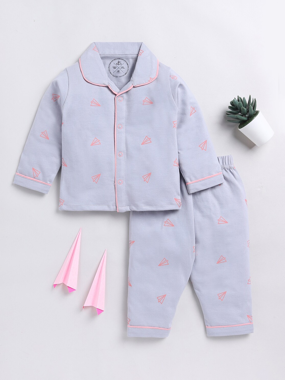 

Clt.s Kids Conversational Printed Pure Cotton Night suit, Grey