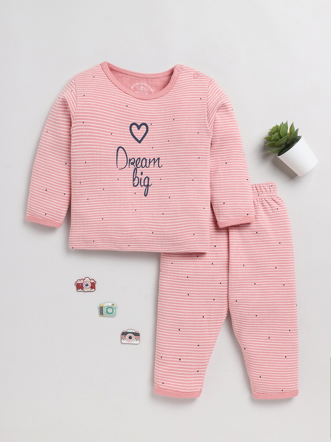 

Clt.s Kids Typography Printed Pure Cotton Night Suit, Pink