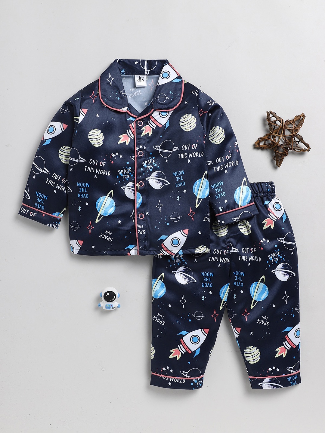 

Clt.s Kids Graphic Printed Satin Night suit, Blue