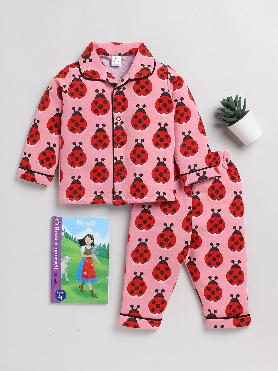 

Clt.s Infants Kids Conversational Printed Pure Cotton Shirt With Pyjamas, Pink
