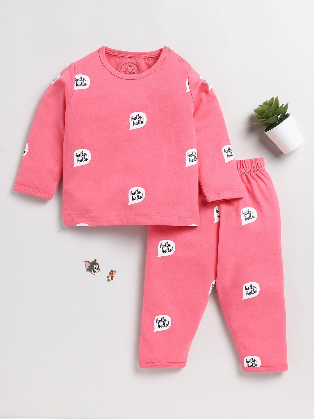 

Clt.s Kids Pure Cotton Printed Night Suit, Pink