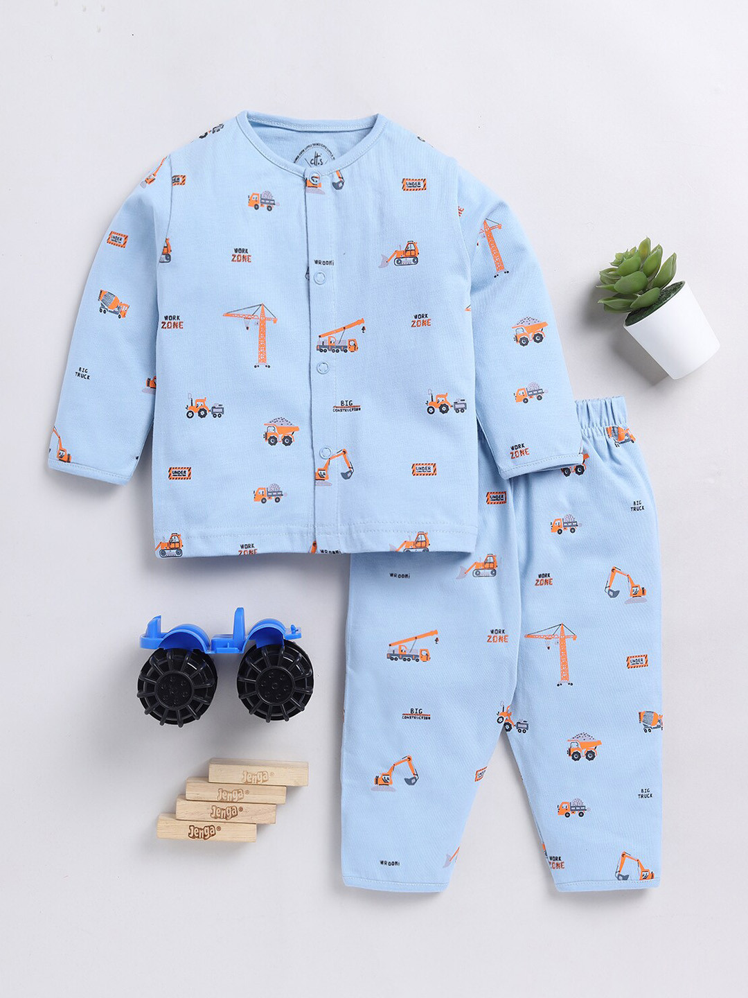 

Clt.s Unisex Conversational Printed Pure Cotton Night suit, Blue