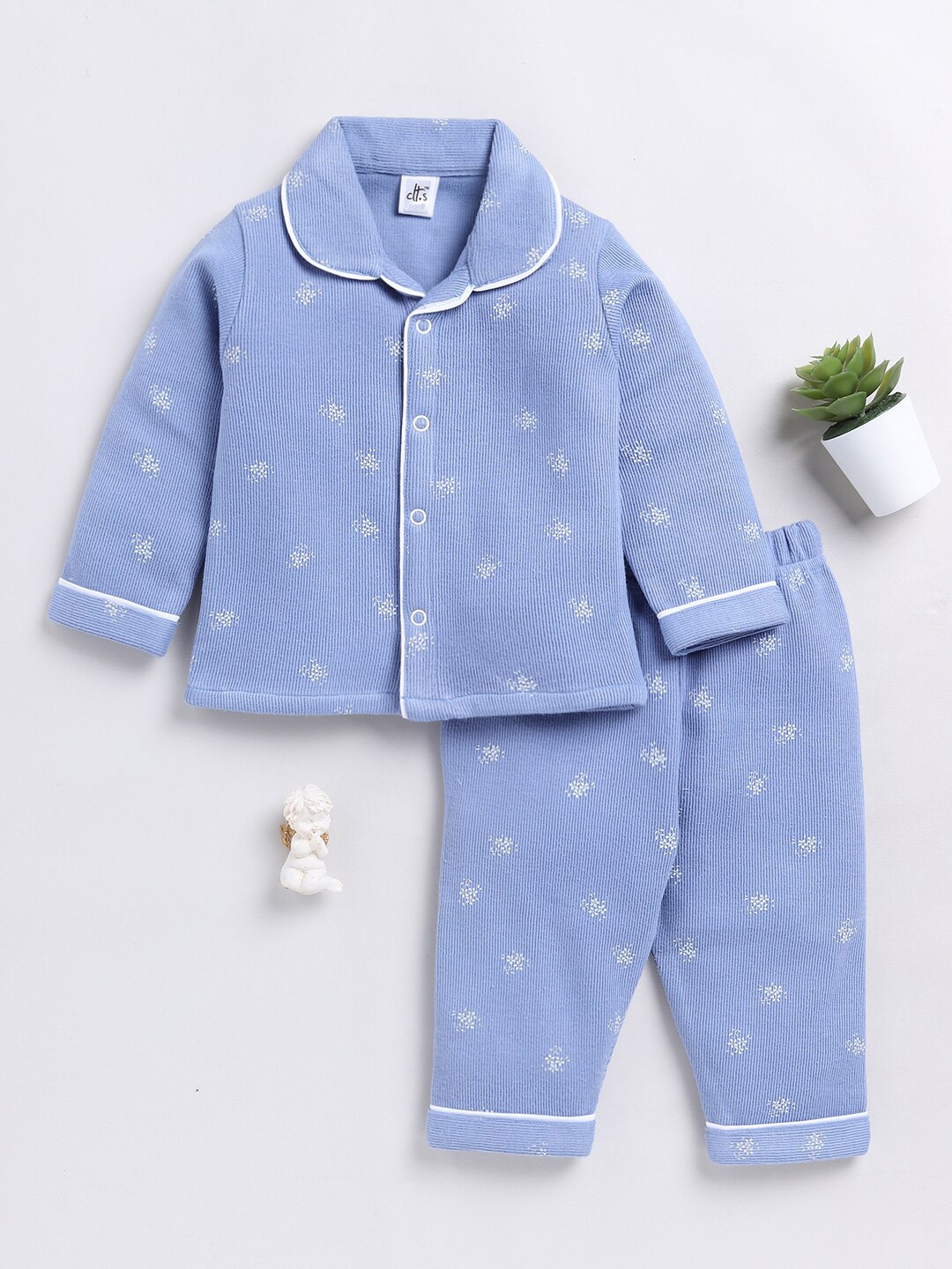 

Clt.s Infants Kids Floral Printed Pure Cotton Shirt With Pyjamas, Blue