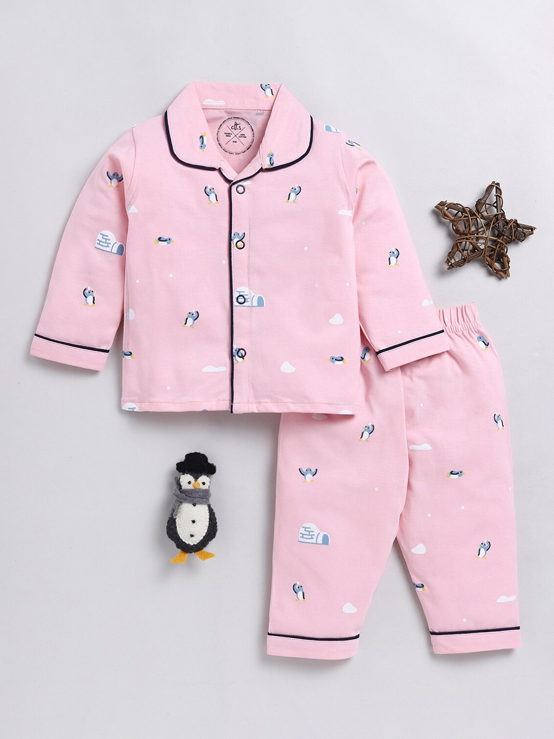 

Clt.s Kids Conversational Printed Pure Cotton Night suit, Pink