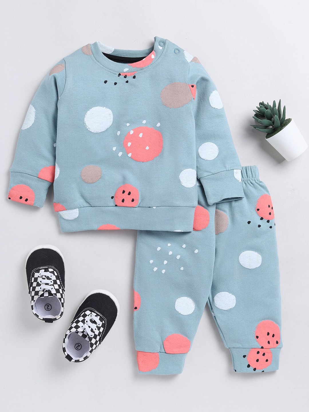 

Clt.s Unisex Kids Conversational Printed Pure Cotton T-Shirt & Trousers, Teal