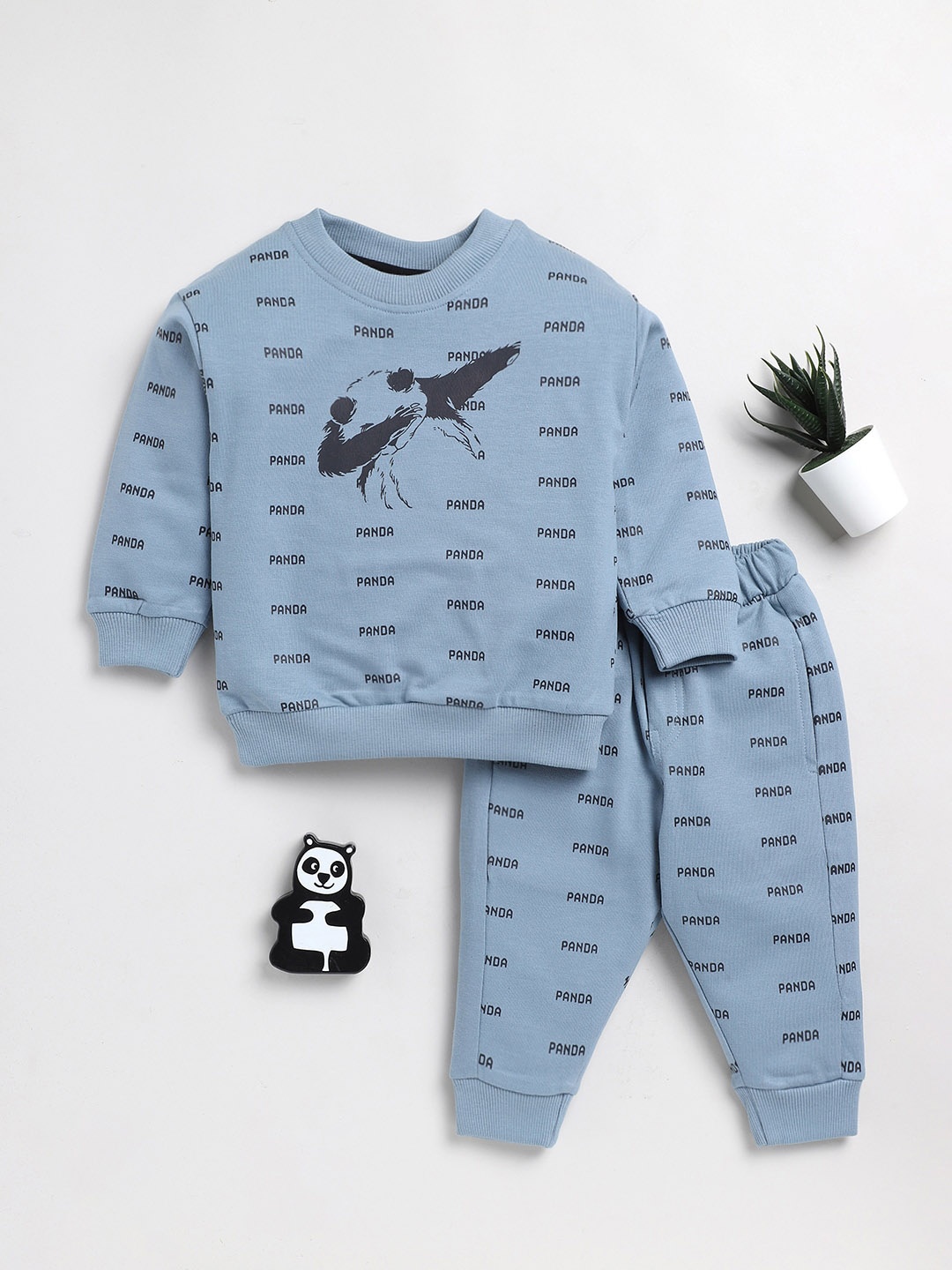 

Clt.s Unisex Kids Printed Cotton T-Shirt And Pyjamas Night Suit, Blue