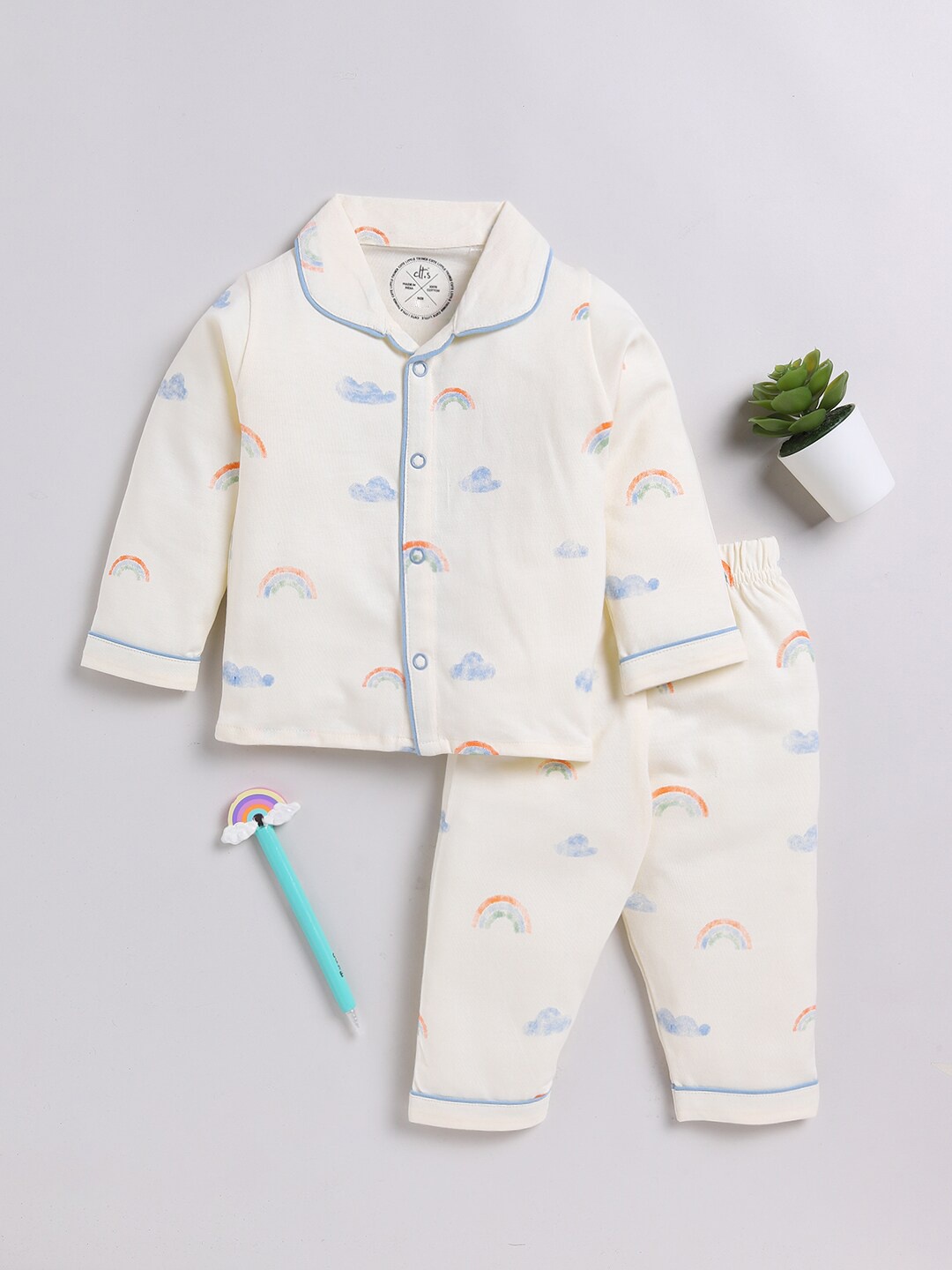 

Clt.s Kids Graphic Printed Pure Cotton Night suit, Cream