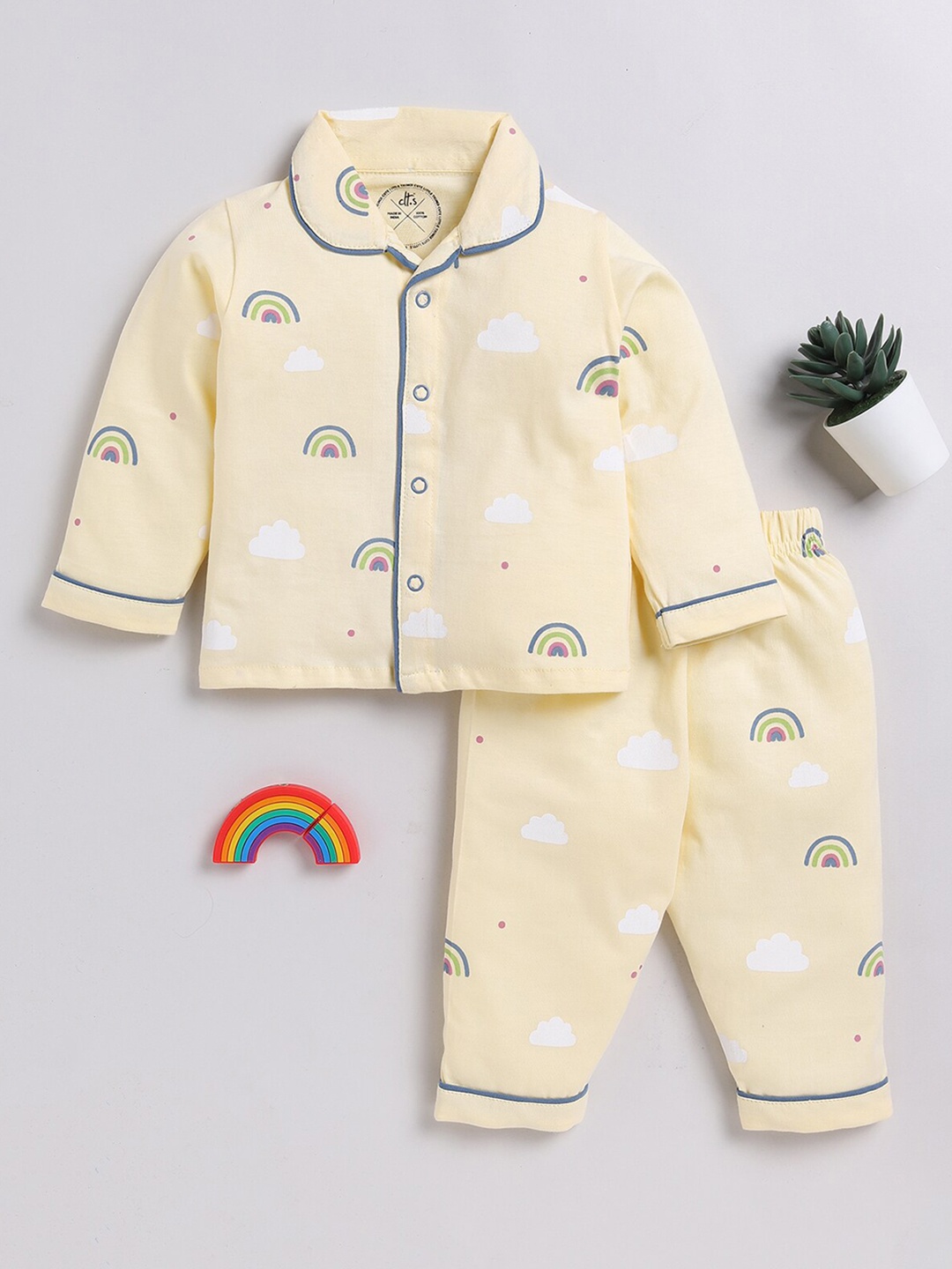 

Clt.s Unisex Kids Conversational Printed Pure Cotton Shirt & Trousers, Yellow