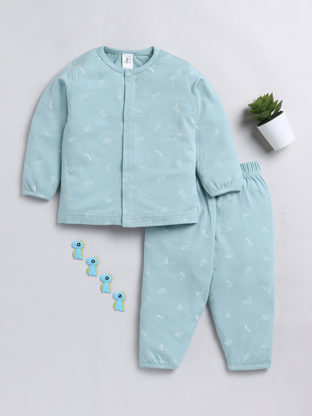 

Clt.s Infants Printed Shirt And Pyjamas Night Suit, Teal