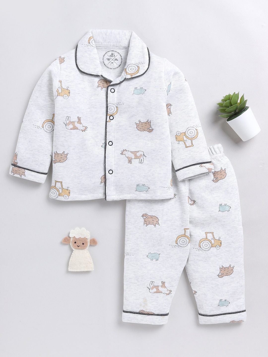

Clt.s Infants Printed Shirt And Pyjamas Night Suit, Grey
