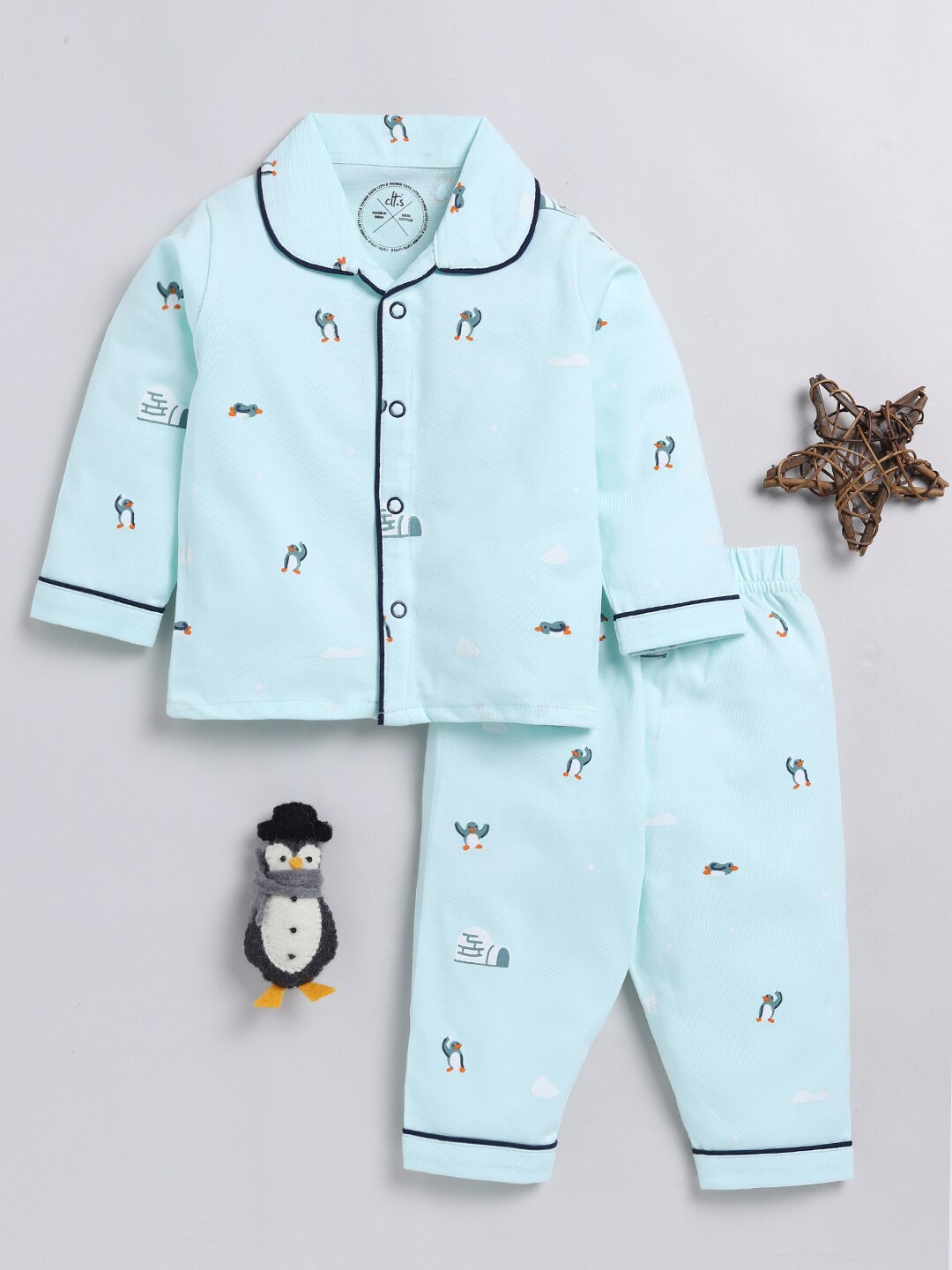 

Clt.s Kids Pure Cotton Printed Night suit, Sea green