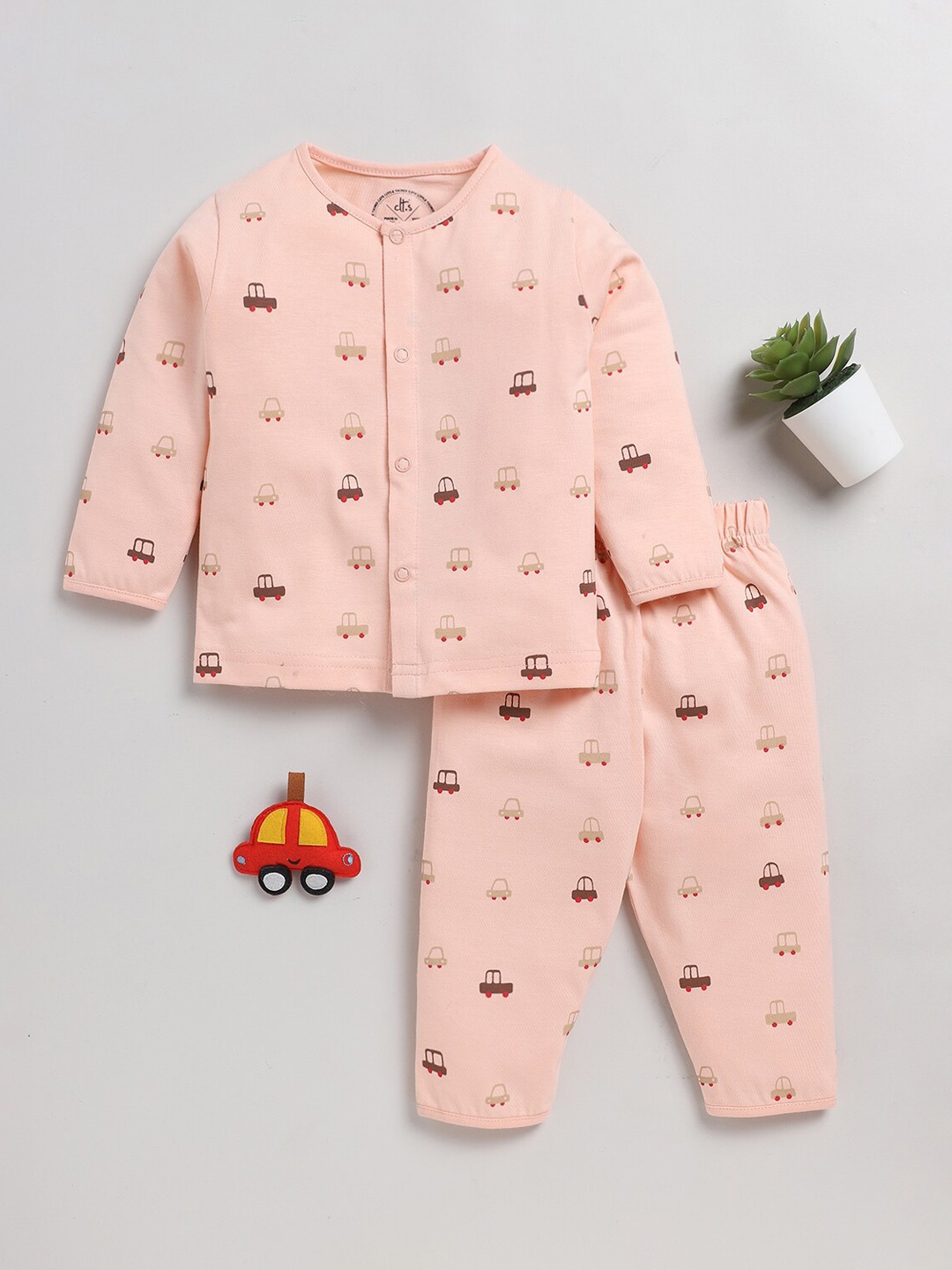 

Clt.s Kids Graphic Printed Pure Cotton Night Suit, Peach