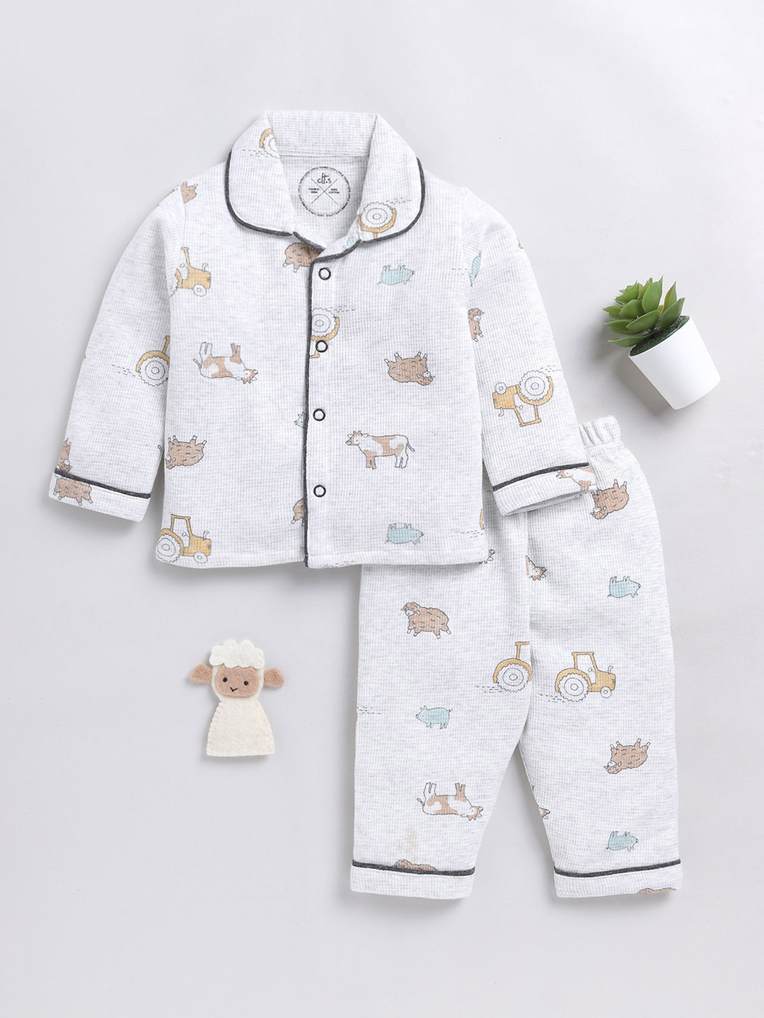 

Clt.s Kids Conversational Printed Night suit, Grey