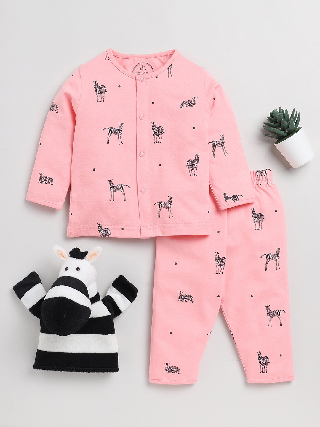 

Clt.s Kids Conversational Printed Pure Cotton Night Suit, Pink
