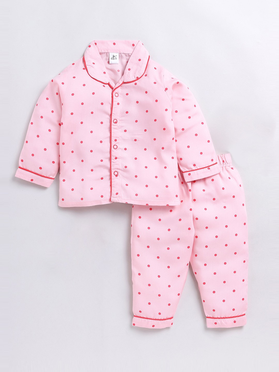 

Clt.s Infants Kids Polka Dots Printed Night suit, Pink