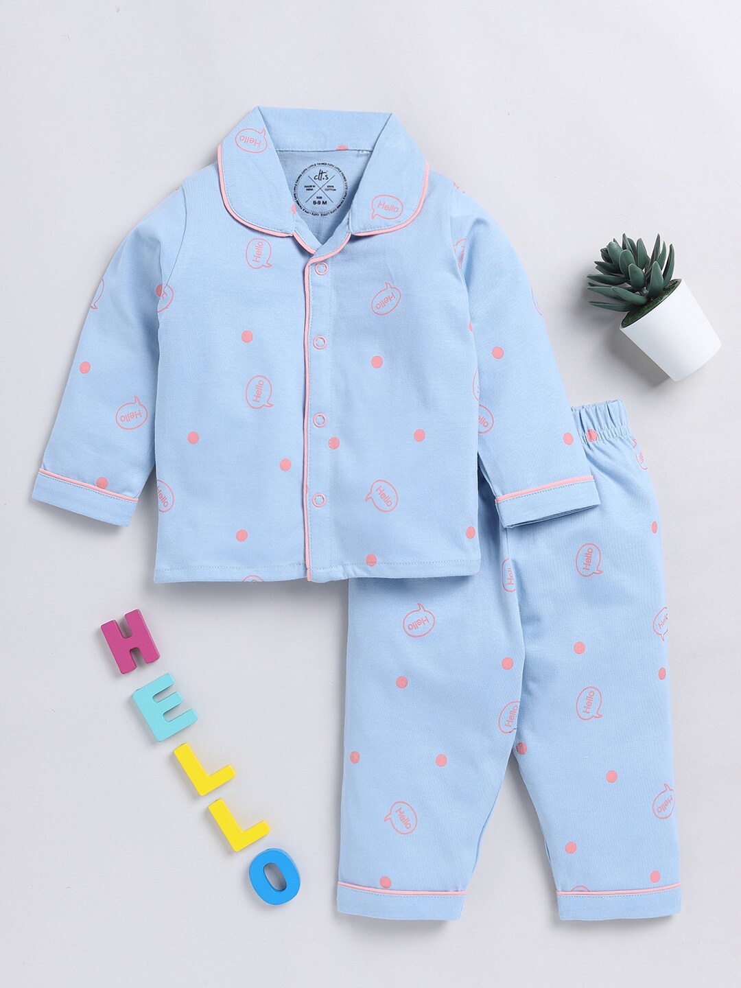 

Clt.s Kids Conversational Printed Pure Cotton Night suit, Blue