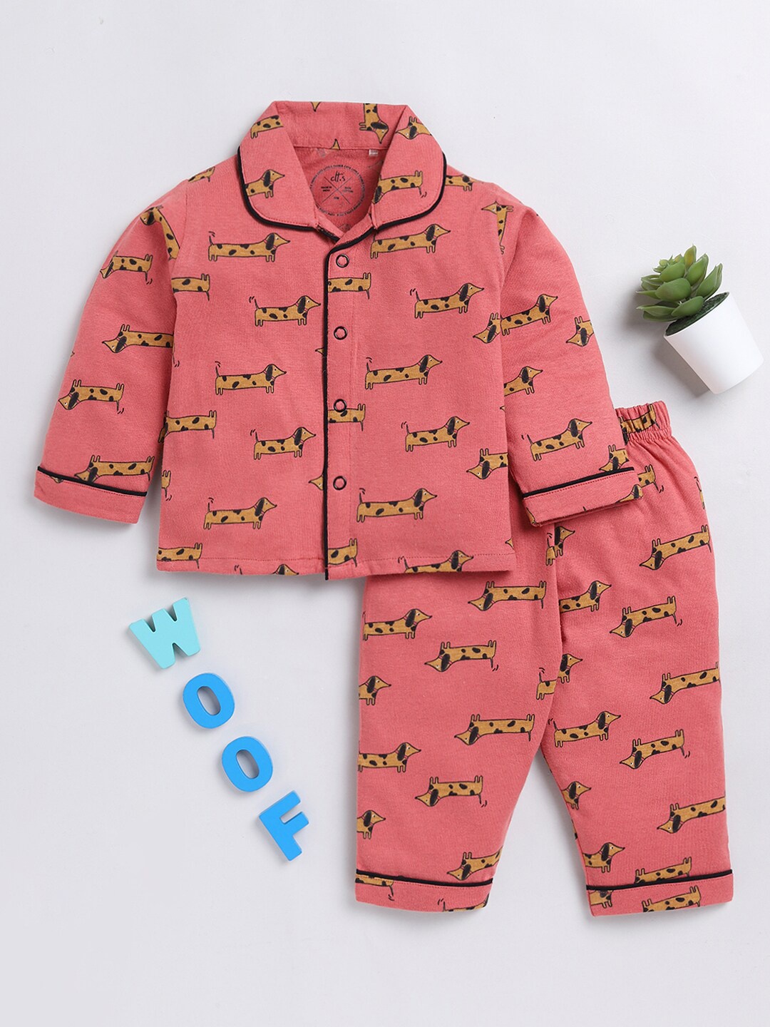 

Clt.s Kids Graphic Printed Pure Cotton Night suit, Rust