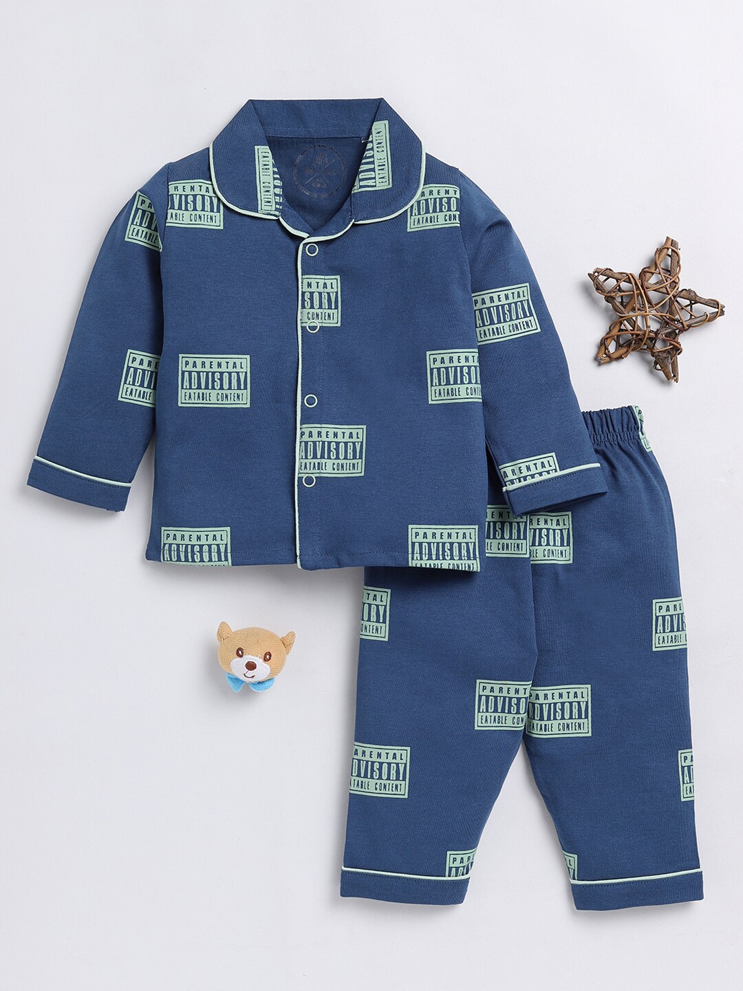 

Clt.s Kids Typography Printed Pure Cotton Night suit, Blue