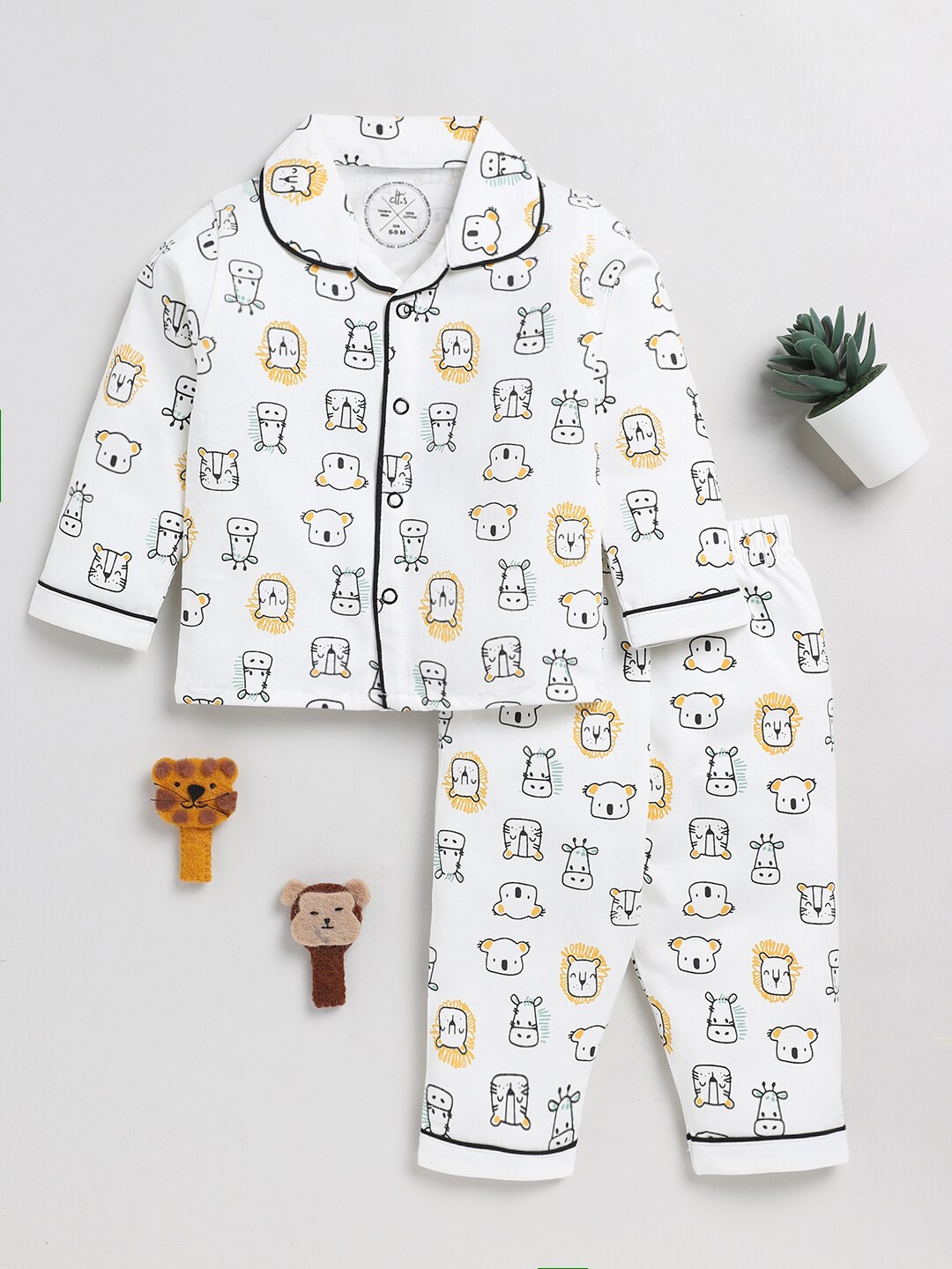 

Clt.s Kids Graphic Printed Pure Cotton Night Suit, White