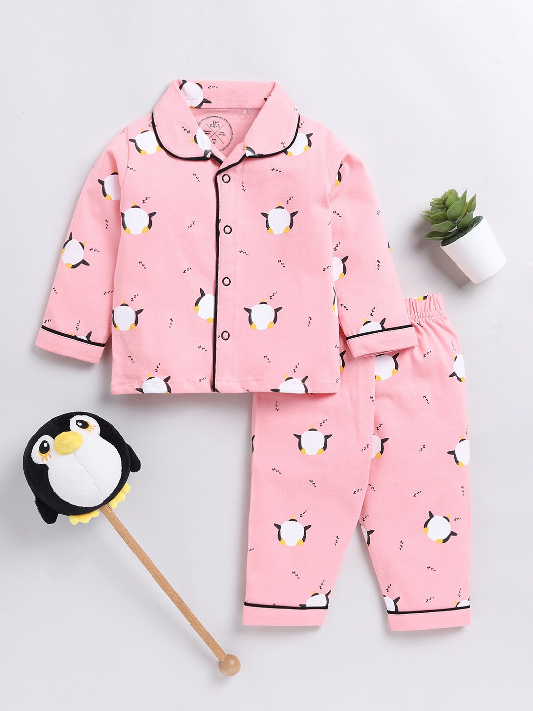 

Clt.s Kids Conversational Printed Pure Cotton Night suit, Pink