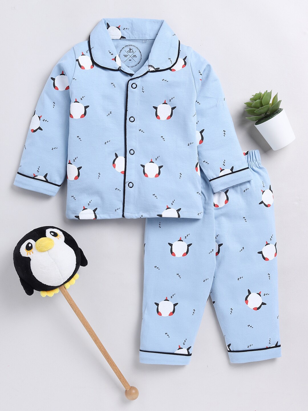 

Clt.s Kids Conversational Printed Pure Cotton Night suit, Blue