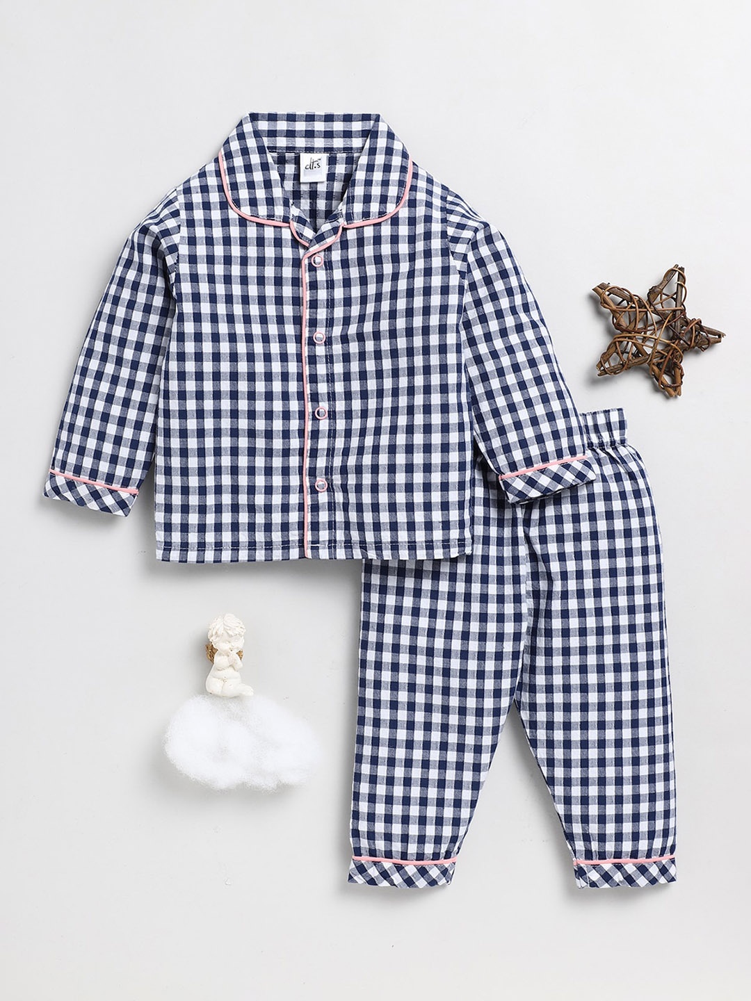 

Clt.s Infants Kids Checked Pure Cotton Night suit, Blue