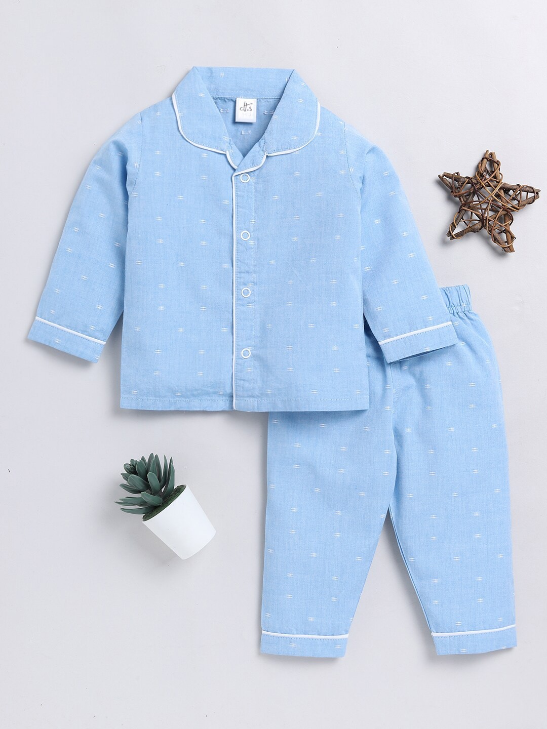 

Clt.s Kids Self Design Pure Cotton Night suit, Blue