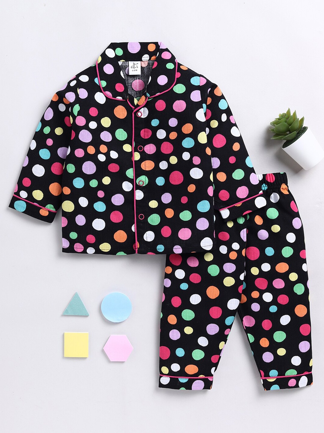 

Clt.s Unisex Kids Polka Dots Printed Night Suit, Black