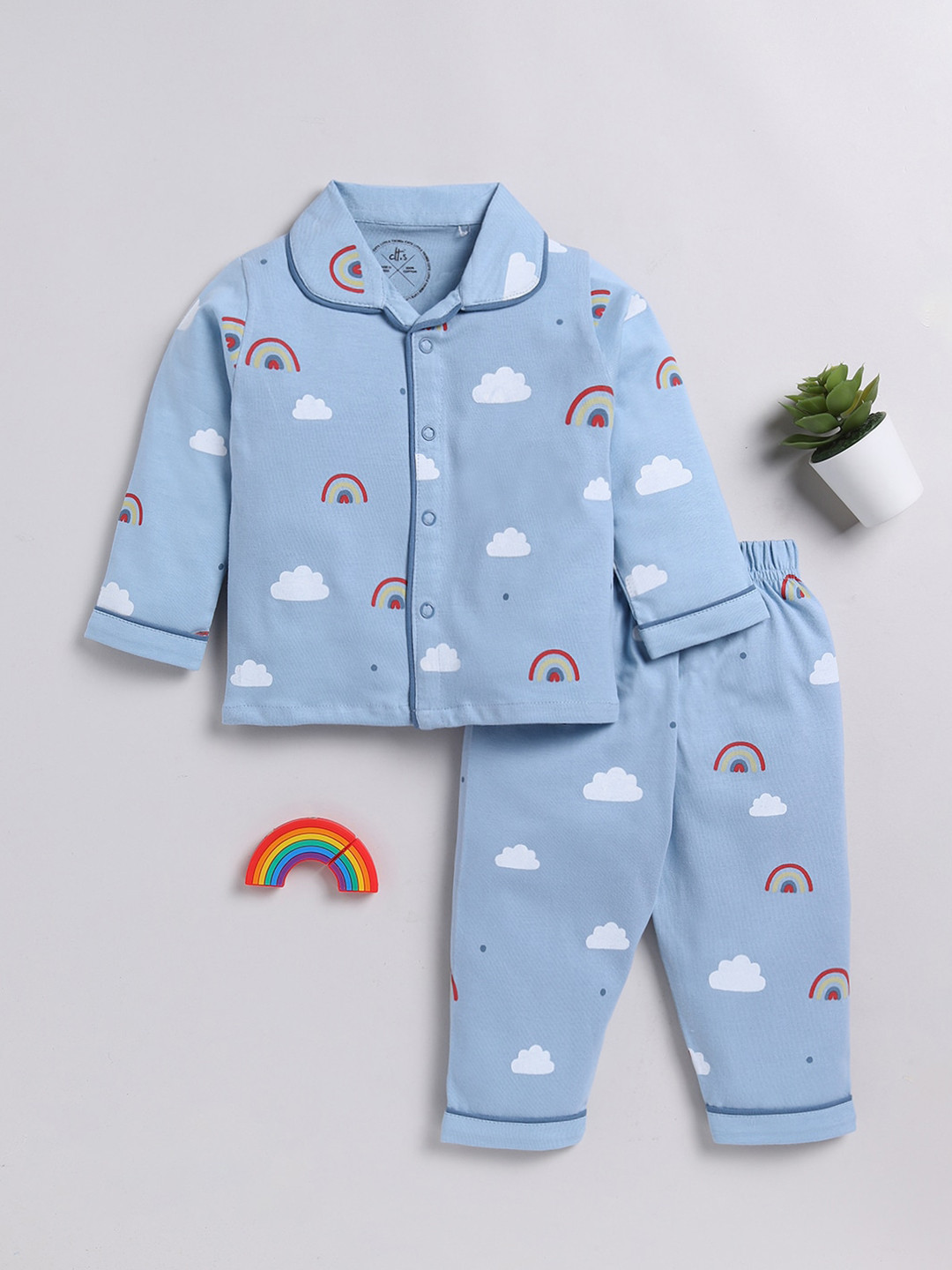 

Clt.s Infant Kids Conversational Printed Pure Cotton Night suit, Blue