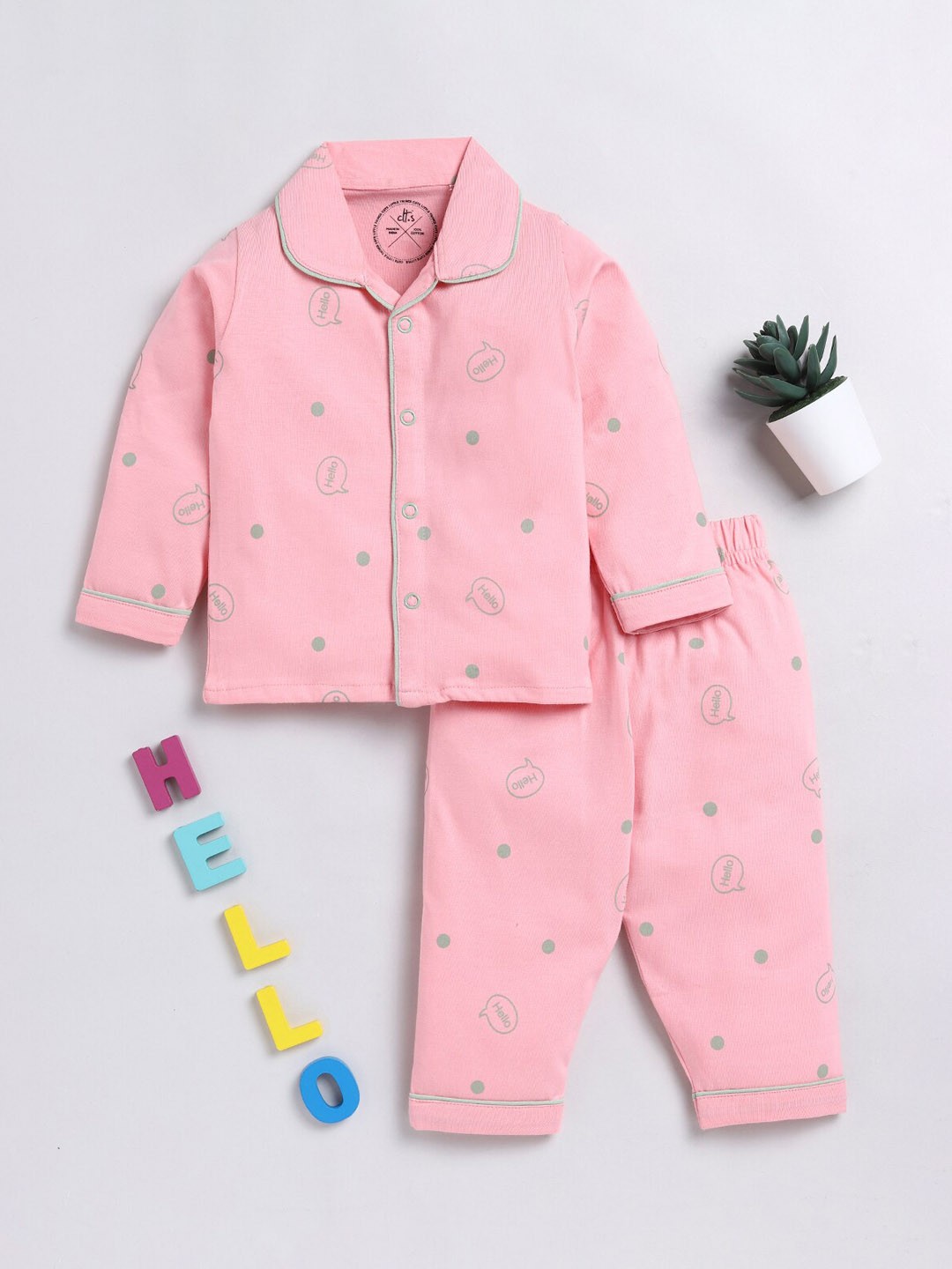 

Clt.s Kids Conversational Printed Pure Cotton Night suit, Pink