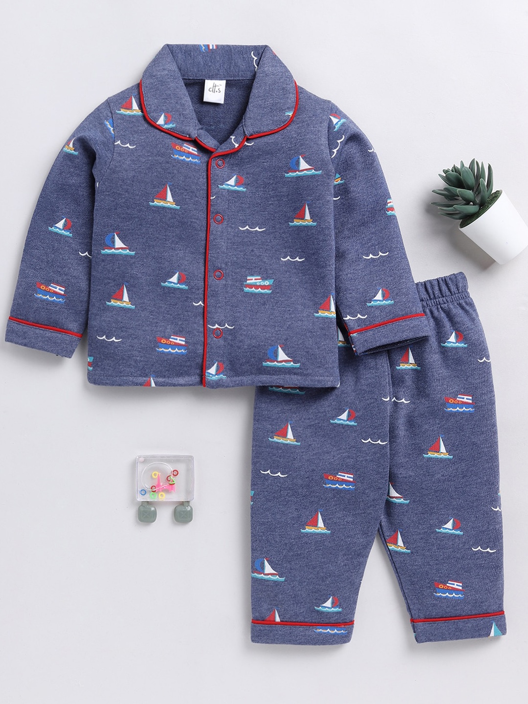 

Clt.s Infants Printed Pure Cotton Night Suit, Blue