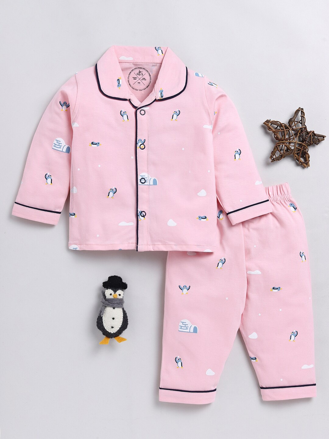 

Clt.s Infants Conversational Printed Pure Cotton Night suit, Pink