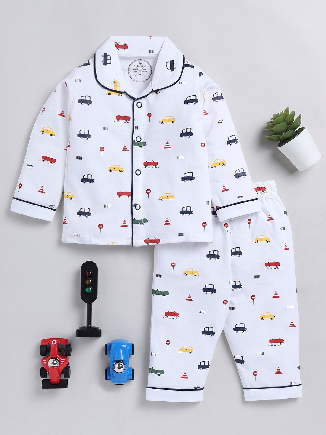 

Clt.s Infants Conversational Printed Pure Cotton Night suit, White