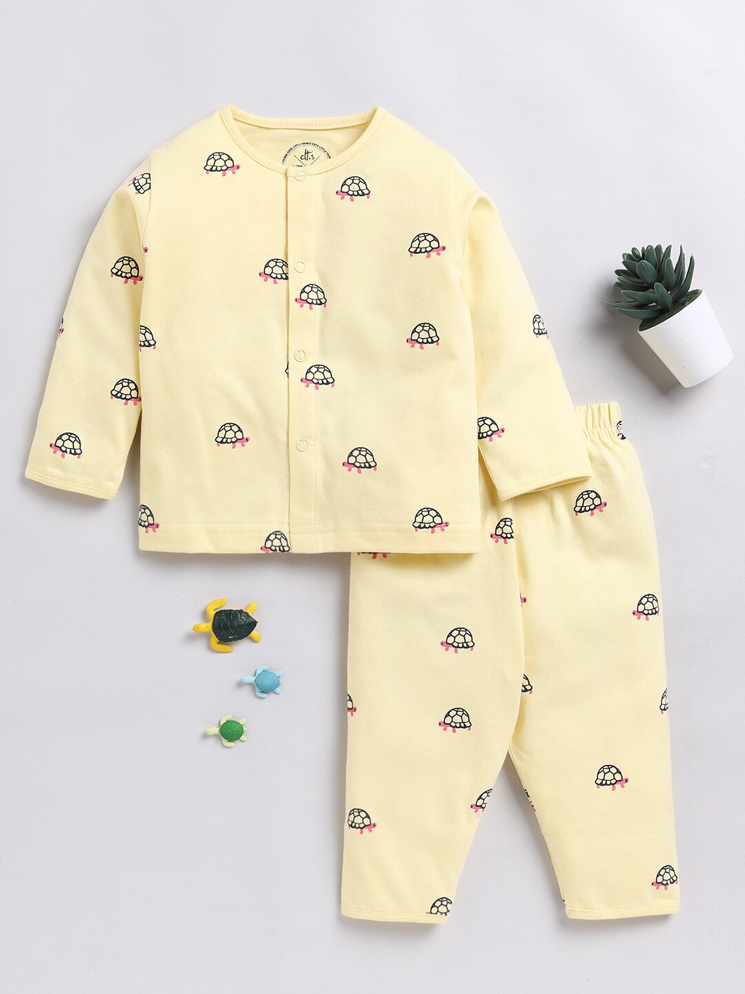 

Clt.s Kids Graphic Printed Pure Cotton Night Suit, Yellow